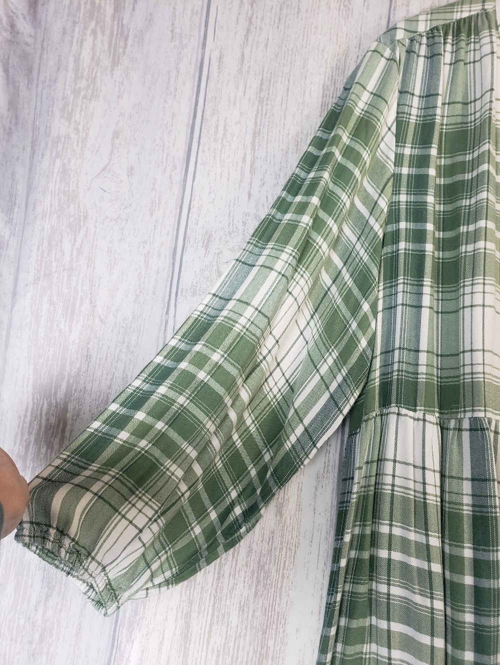 Tantrums 3/4 Sleeve Tiered tunic dress Kelly Green & Cream plaid 2X Cottagecorel - Picture 3 of 9